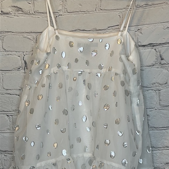Forever 21 White Metallic Silver Polka Dots Dress Size Small Excellent Condition - Picture 9 of 11